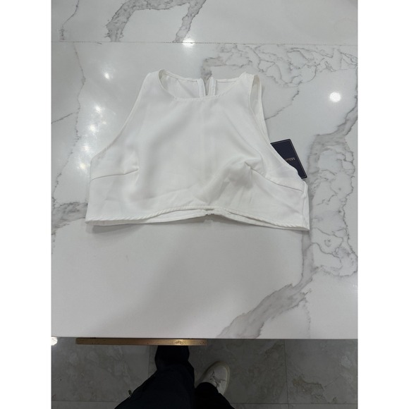 Milumia Tank Top Womens Small White High Neck Cropped Zip Back Stretch - Picture 14 of 14